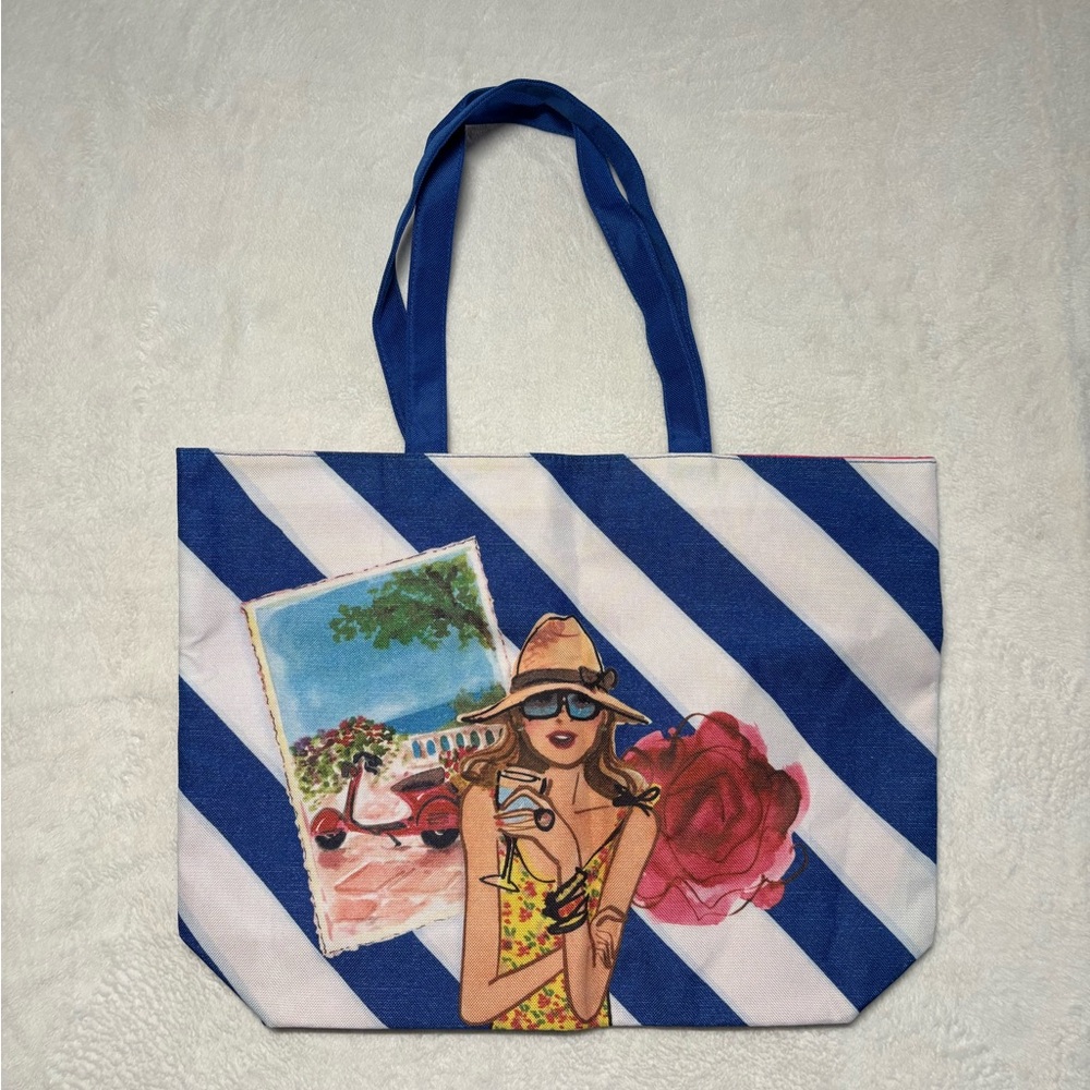 Stylish Blue and White Striped Tote Bag